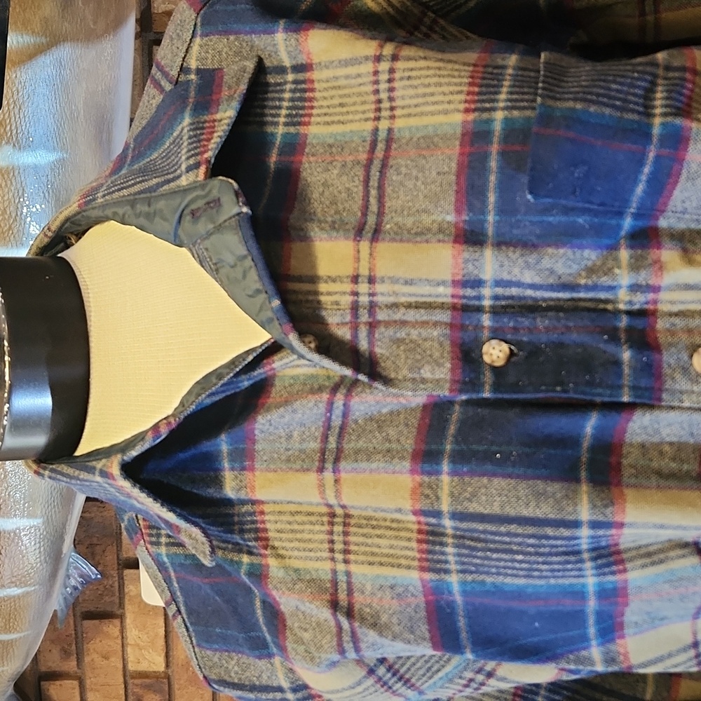 Pendleton Blue Beige Plaid Button Down Shirt Wool… - image 2